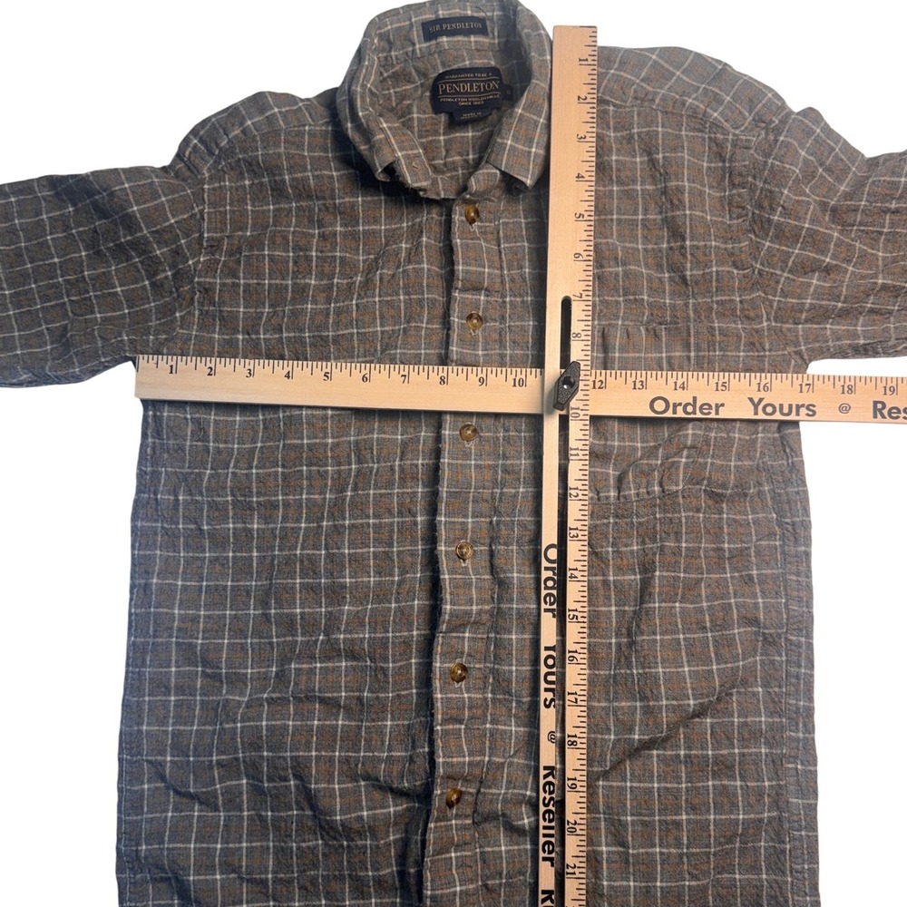 Sir Pendleton Wool Plaid Button Down Shirt Brown Tan Grid Mens Small USA made - Picture 4 of 5